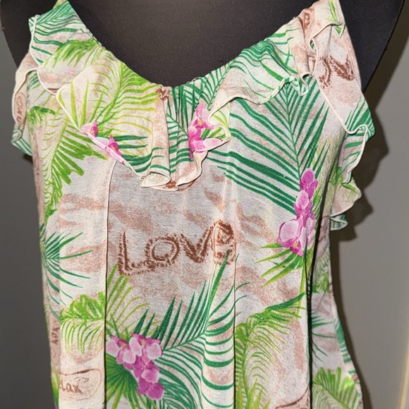 Betsy Johnson Sheer Tropical Print Cami - Picture 2 of 7